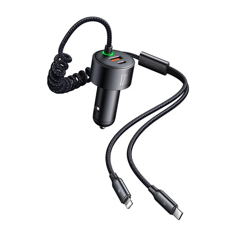 Mcdodo CC-0370 biloplader, USB-C, Lightning, 120W, indtrækbare kabler