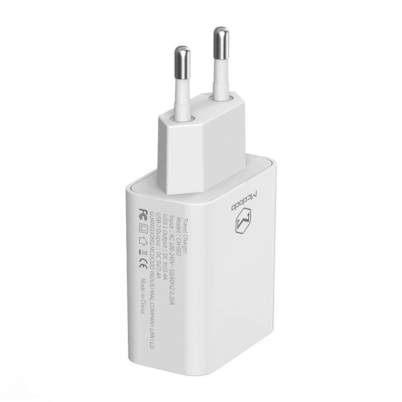 Dual USB-oplader Mcdodo CH-6720 (EU) Lightning 1m Rejsesæt (hvid)