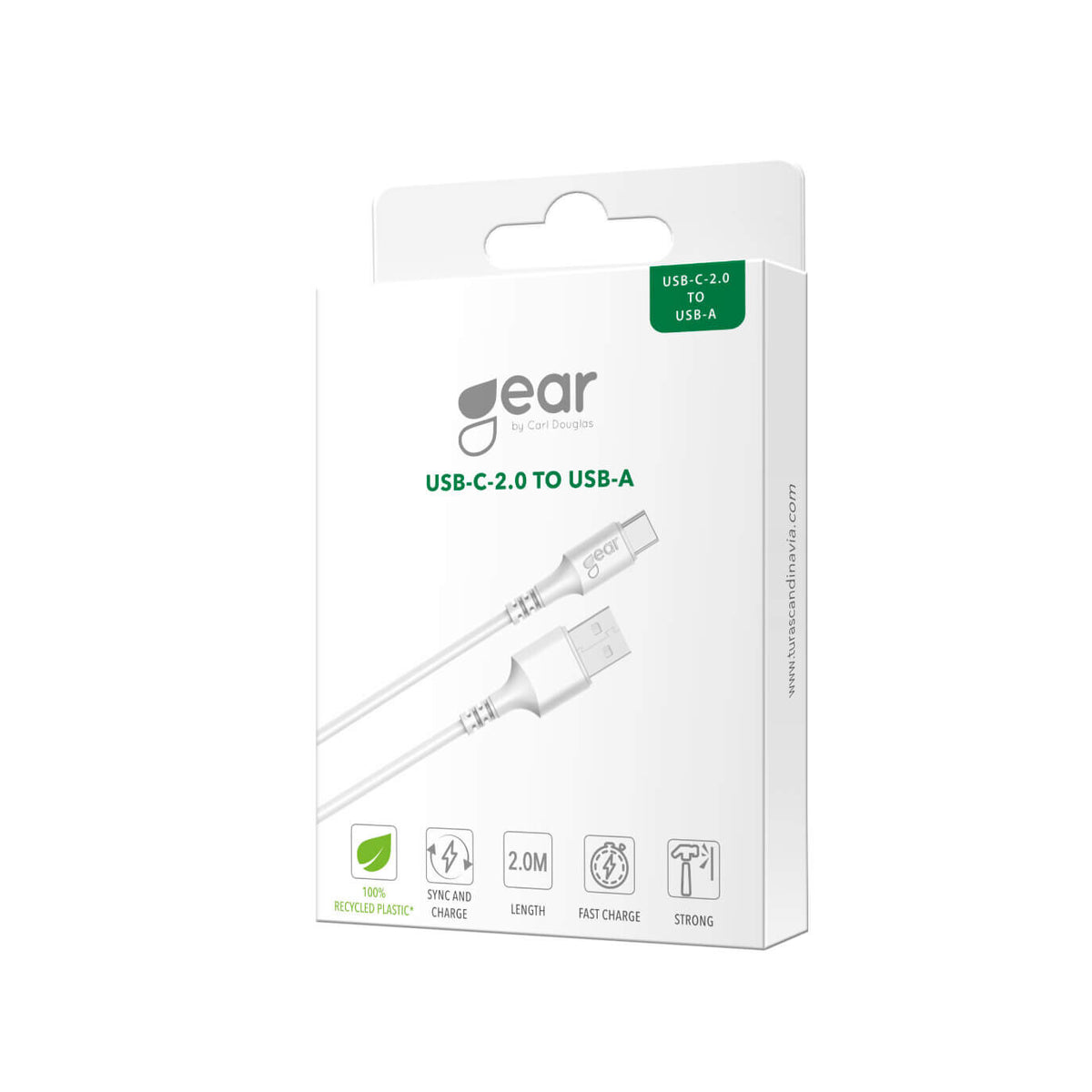 Gear Ladekabel USB-A-USB-C 2.0 2m Rundt Kabel Hvid