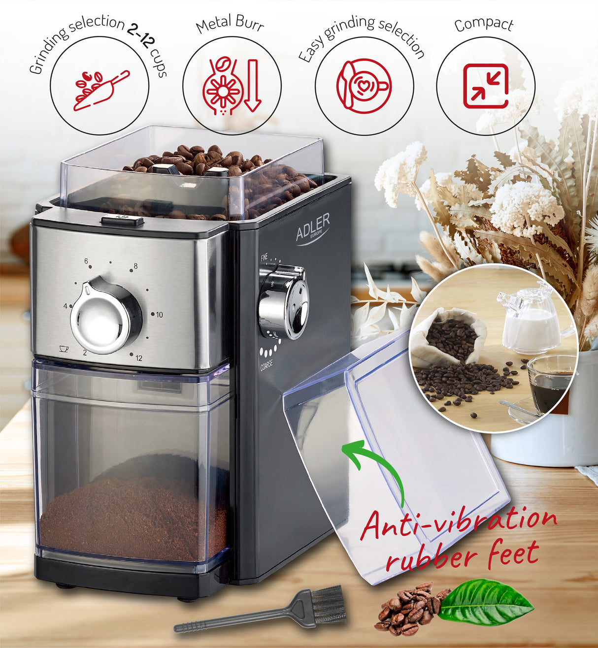 Adler AD 4448 kaffemølle 300 W Sort
