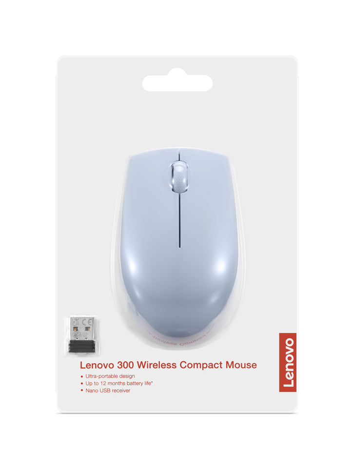 Lenovo 300 Wireless Compact Maus Kabellos Optisch Blau 3 Tasten 1000 dpi mus Kontor Ambidextrous RF trådløst Optisk