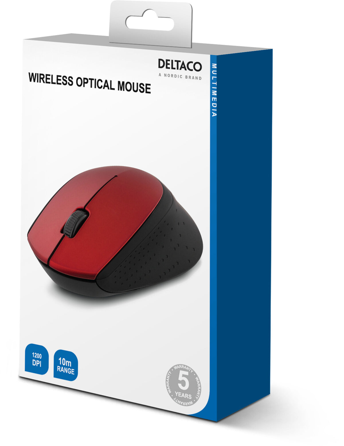 Deltaco Trådløs optisk mus 2,4 GHz, 3 knapper med scroll, 1.200 DPI, USB nano-modtager, rød
