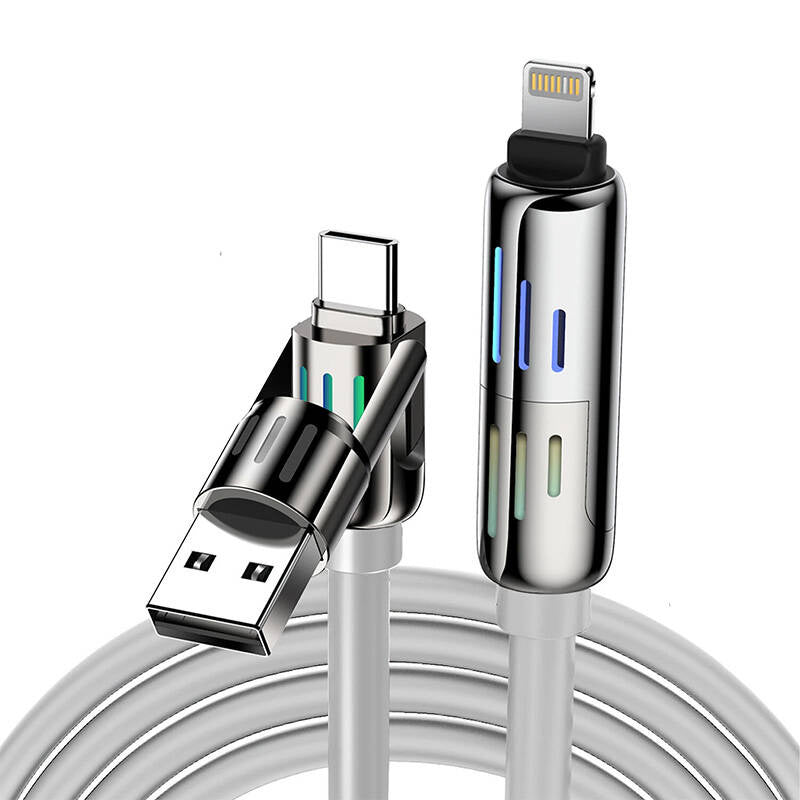 Blitzwolf BW-HDC6 4-i-1 USB-C/USB-A til USB-C/Lightning kabel 1,2 m 240W RGB (grå)