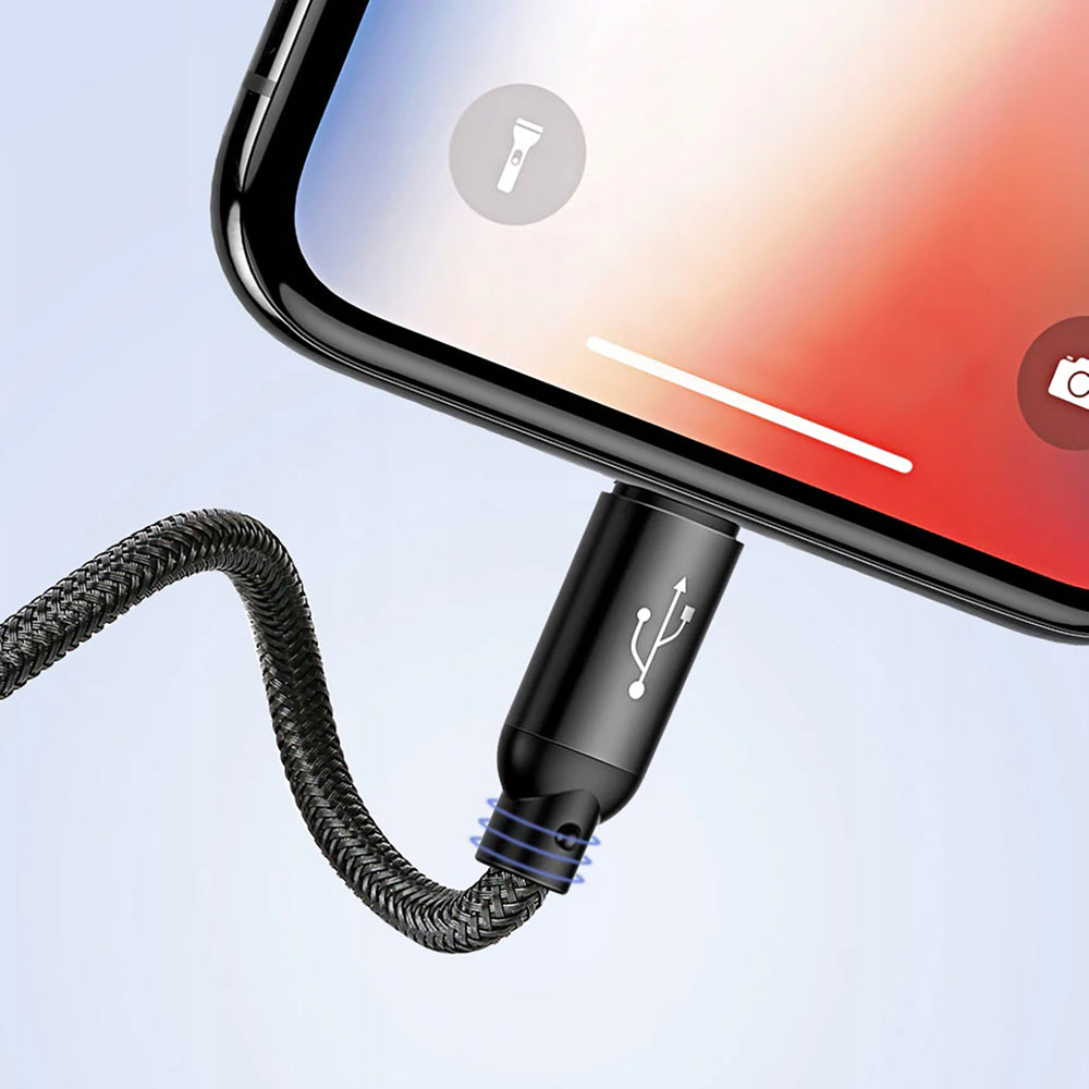 Baseus Tre Primærfarver 3in1 USB-A - micro USB / Lightning / USB-C 3.5A kabel 1,2 m - sort