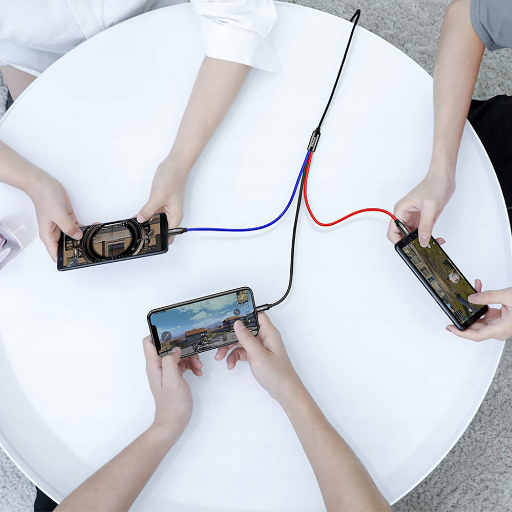 Baseus Tre Primærfarver 3in1 USB-A - mikro USB / Lightning / USB-C 3.5A kabel 1,2 m - sort