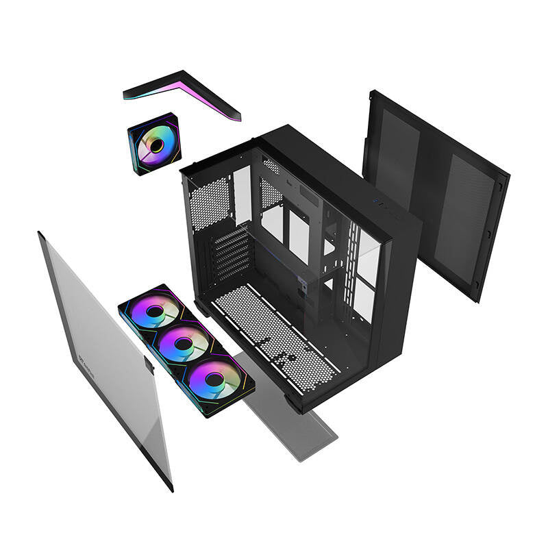 Darkflash TH285 computerkasse (sort) + 4 vifter