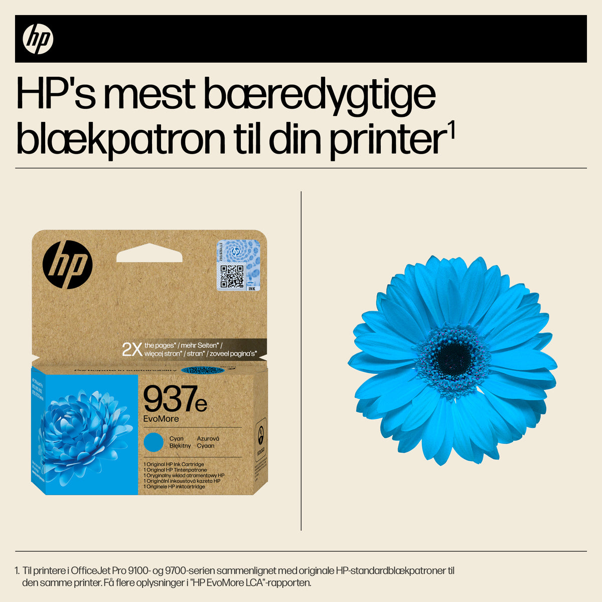 HP 937e EvoMore Cyan 1650 sider Blæk