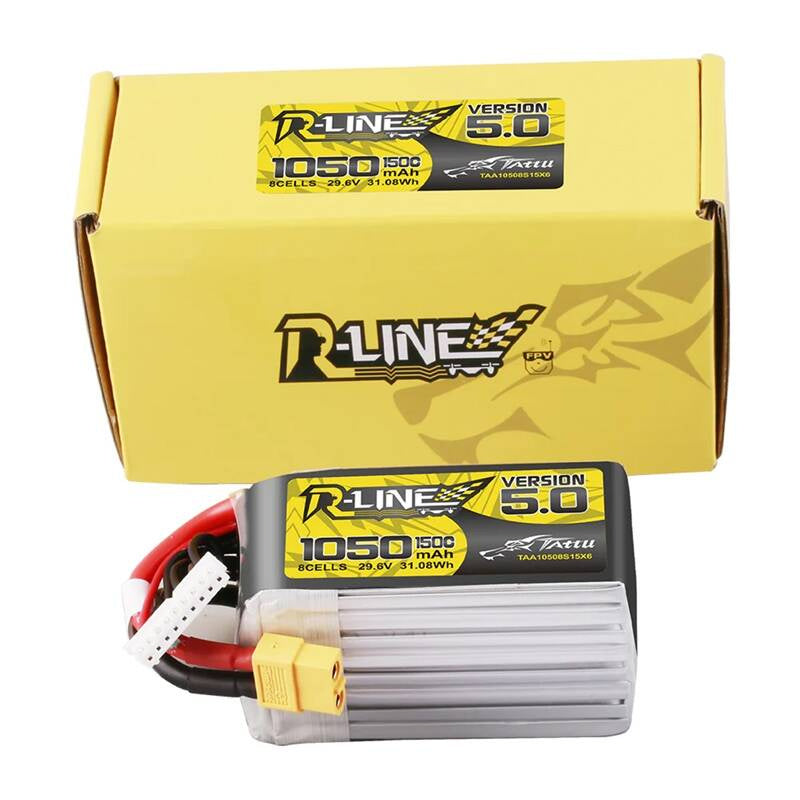 Lipo Tattu R-Line Version 5.0 1050mAh 29.6V 8S 150C batteri med XT60 stik