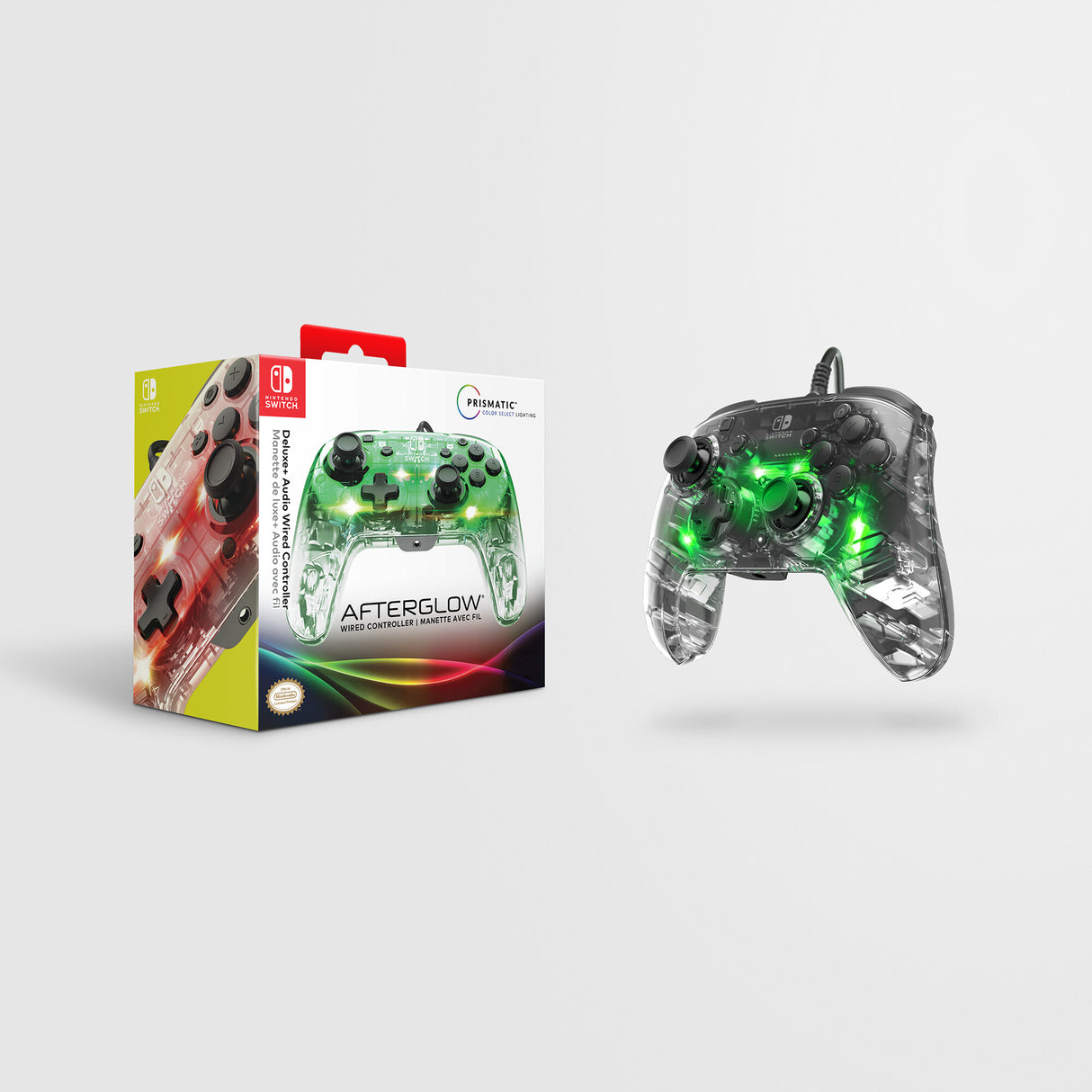 PDP Afterglow Deluxe+ Transparent USB Gamepad Analog/digital Nintendo Switch, Nintendo Switch OLED