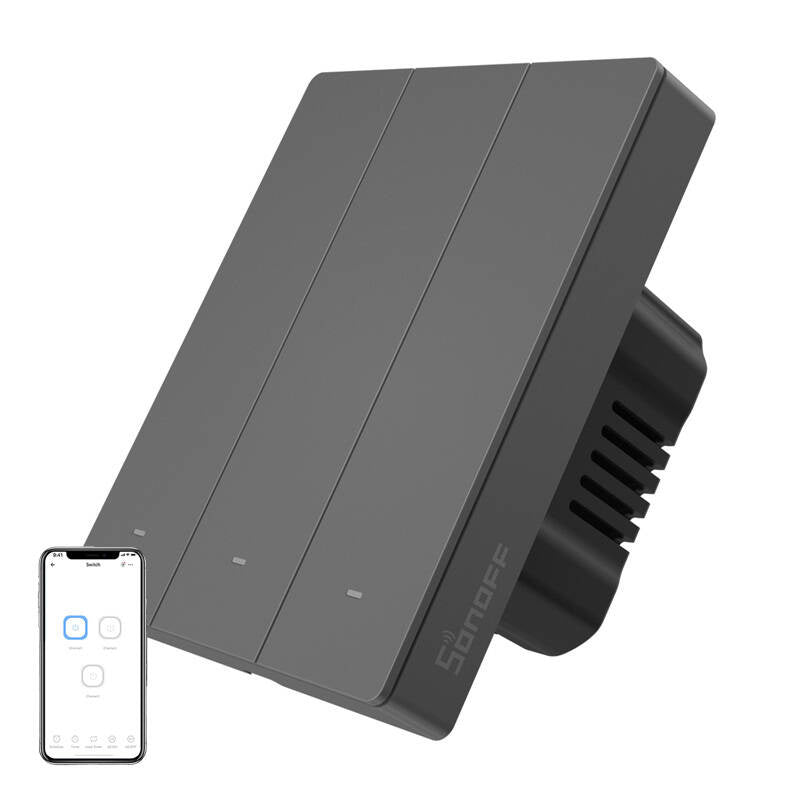 Smart WiFi vægswitch SONOFF M5-3C-80 (3-kanal, til ramme, grafit)