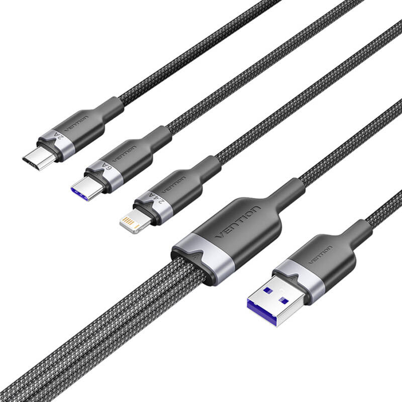 USB 2.0 A til 3-i-1 6A kabel Vention CTRBG 1.5M (sort)