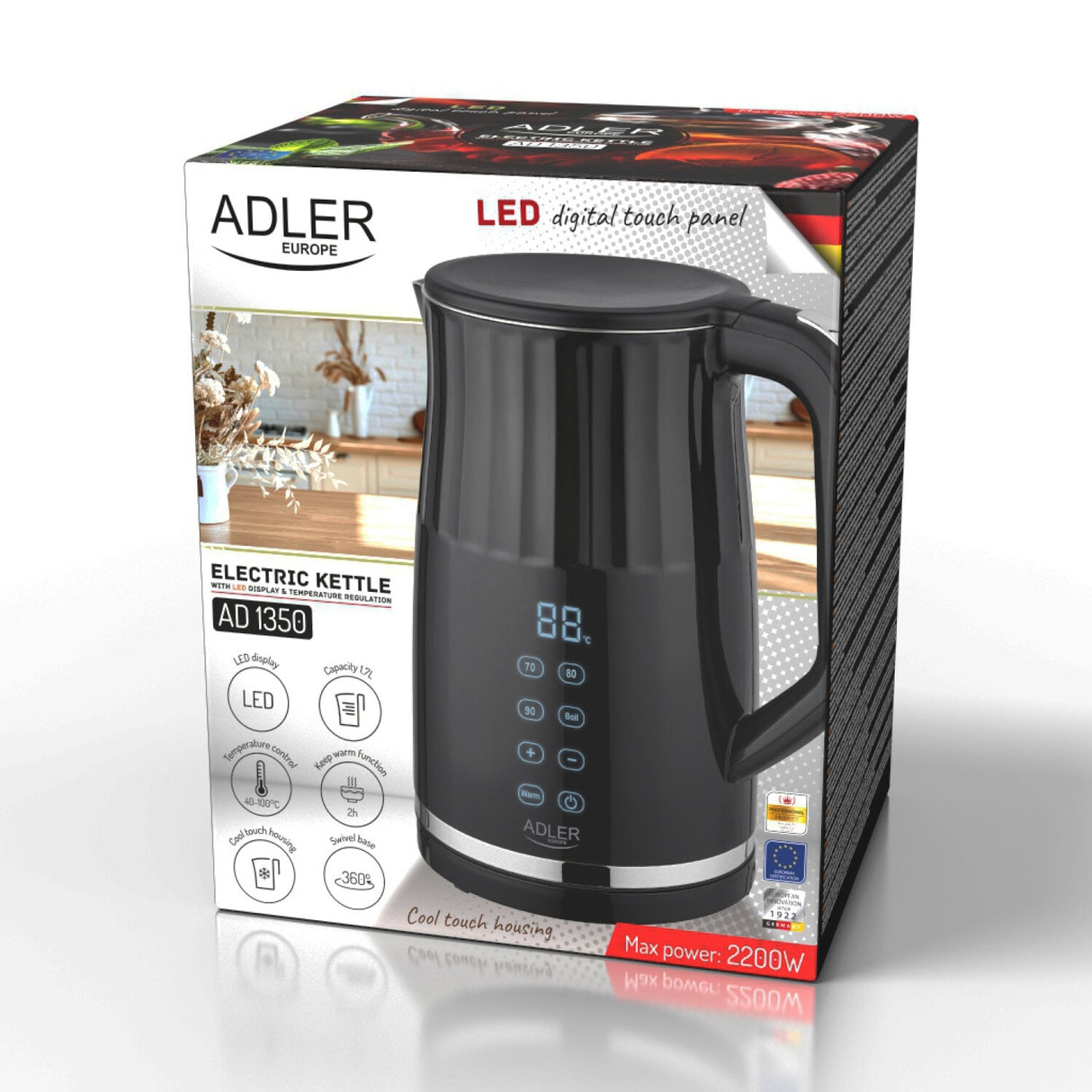 Adler AD 1350 elkedel 1,7 L 1850 W Sort