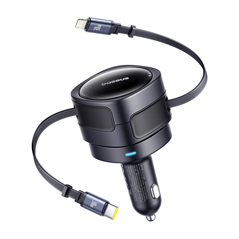 Baseus Enjoyment Max biloplader med USB-C + Lightning kabler 60W sort