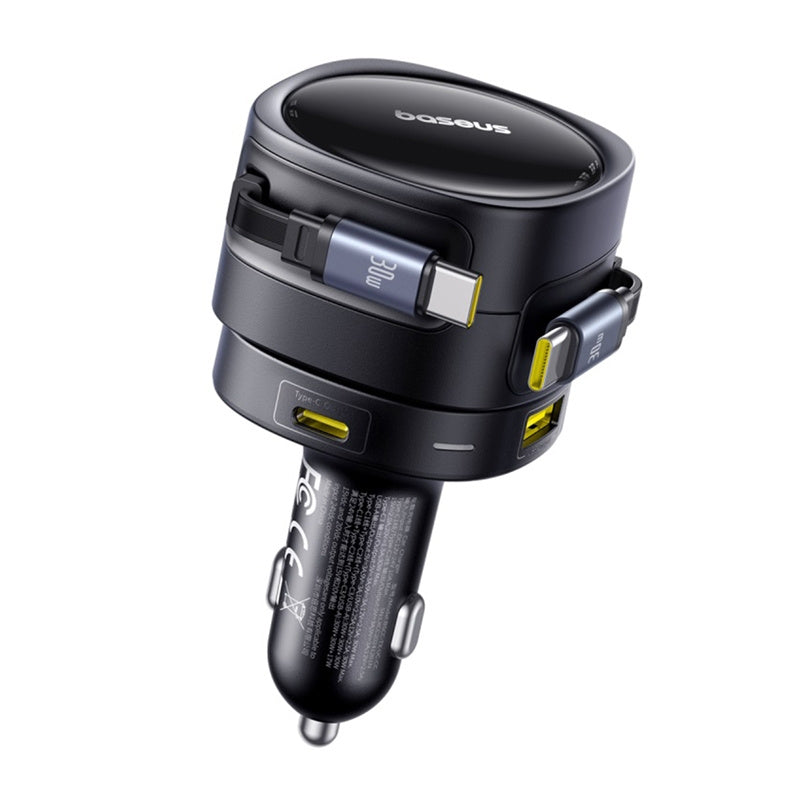 Baseus Enjoyment Max biloplader med USB-C + USB-C-kabler og USB-A + USB-C-porte 90W sort