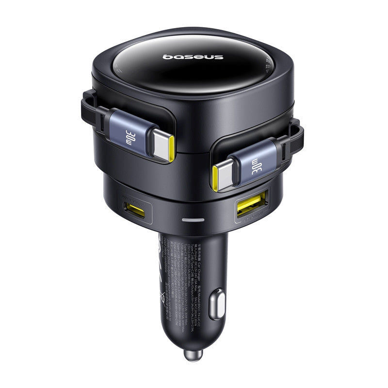 Baseus Enjoyment Max biloplader med USB-C + USB-C-kabler og USB-A + USB-C-porte 90W sort