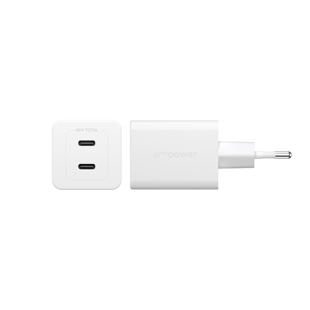 PanzerGlass empower by ® Turbo 45W Oplader inkl. 2 x USB-C | EU Stik | Silver White