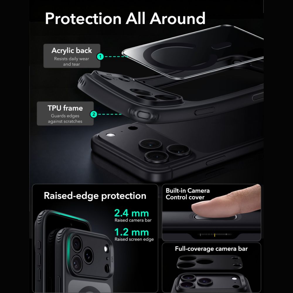 Esr Classic Hybrid Magsafe & Hærdet Glas Til Iphone 17 Pro Max / 18 Pro Max Klar/Sort