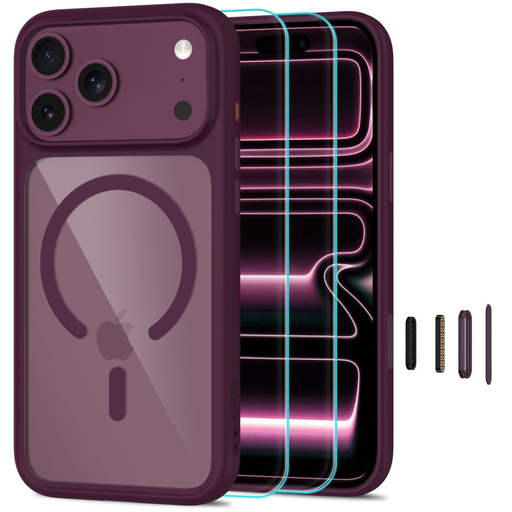 Tech Protect Magone Magsafe Cc + Glas 2 Pak Iphone 17 Pro / 18 Pro Burgundy/Clear