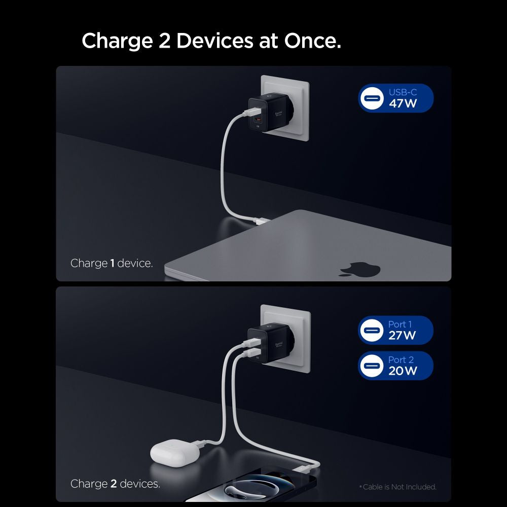 Spigen Essential Ee472 Eu 2 Ports Netværksopladder 47 W Sort