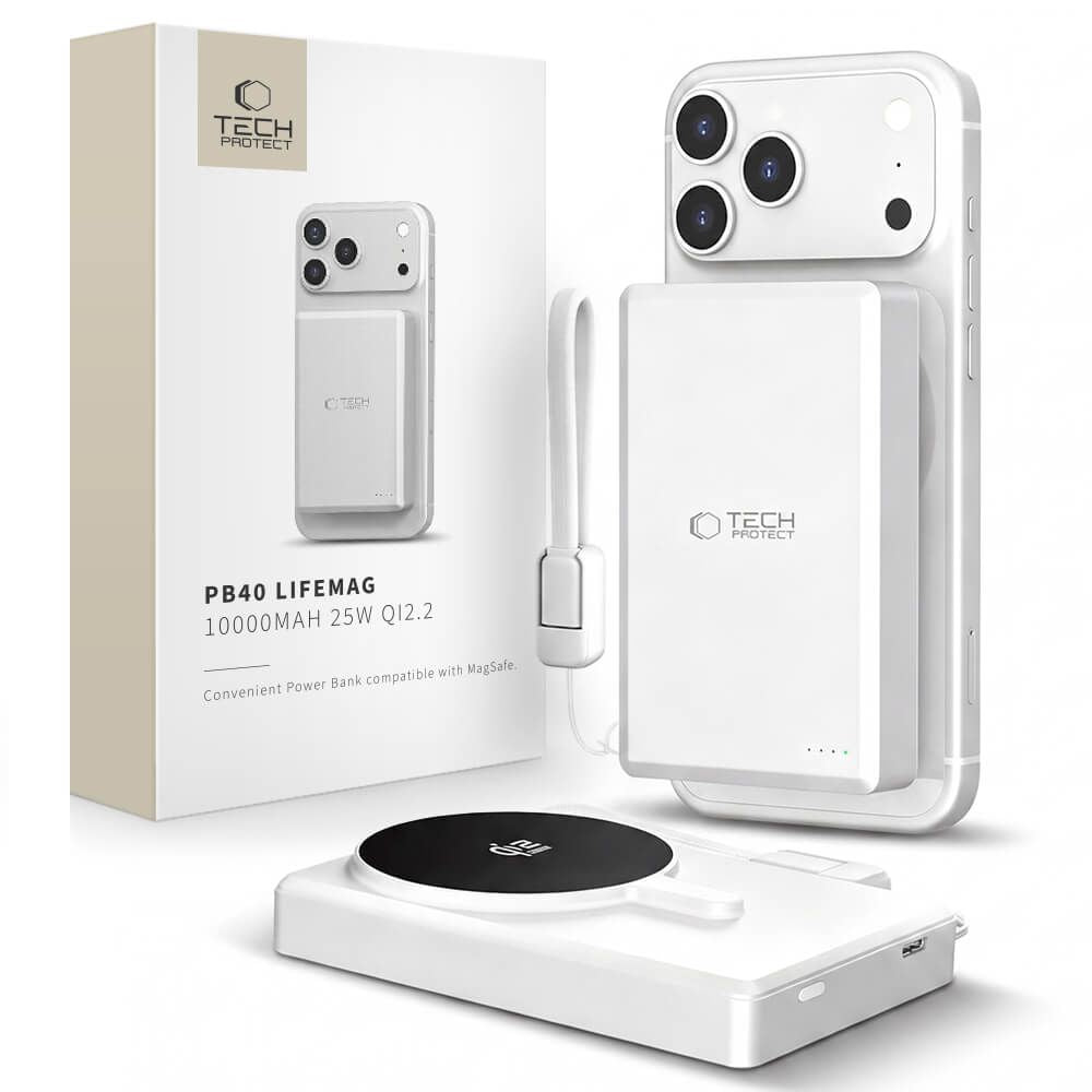 Tech Protect Pb40 Lifemag Magsafe Powerbank 10000m Ah 25 W Qi2.2 Hvid/Sølv