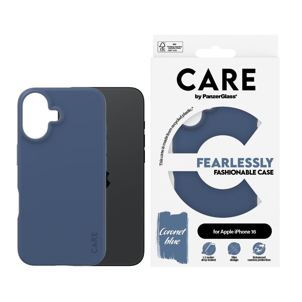 PanzerGlass CARE by ® Fashionable Case Blå iPhone 16