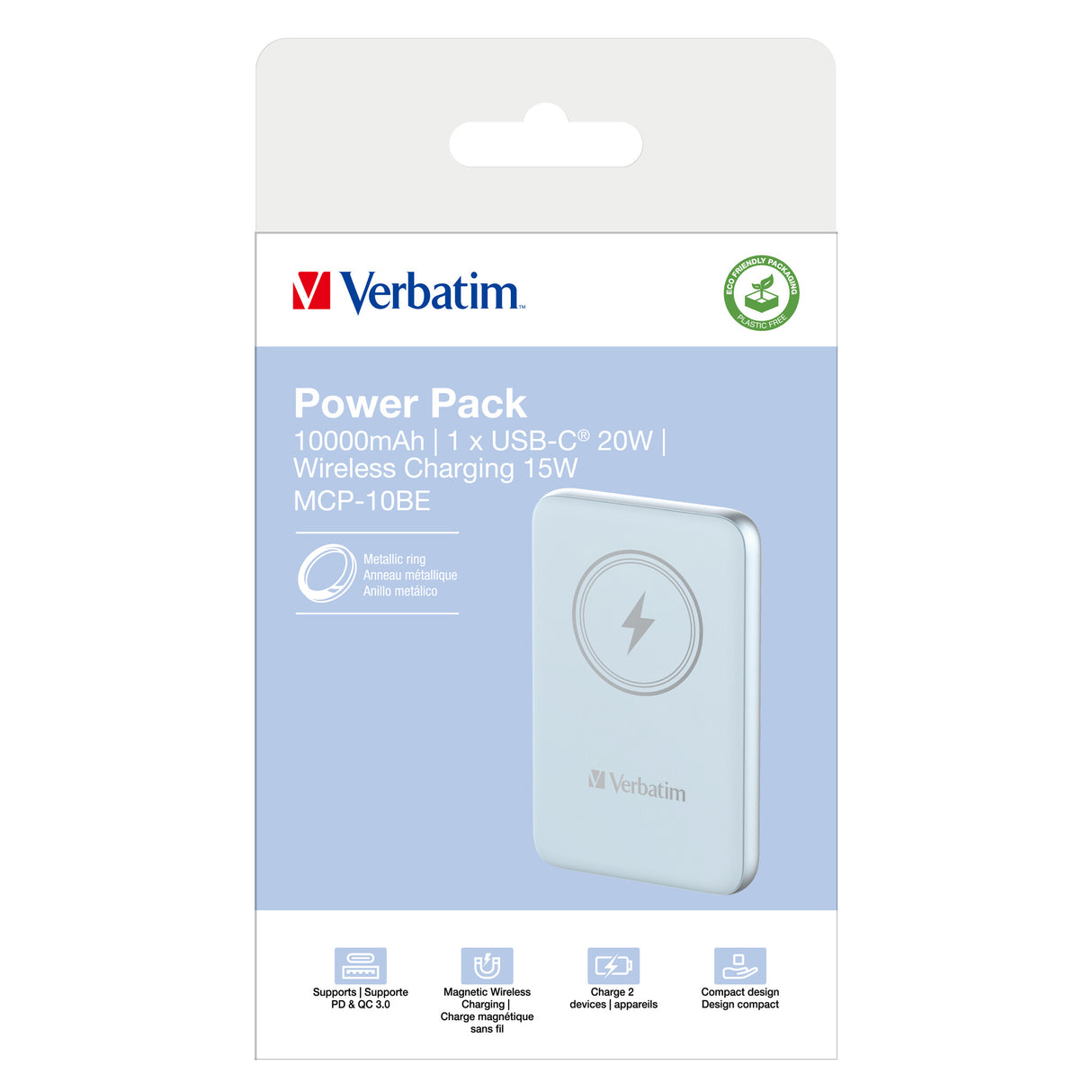 Verbatim Charge 'n' Go Lithium polymer (LiPo) 10000 mAh Trådløs opladning Blå