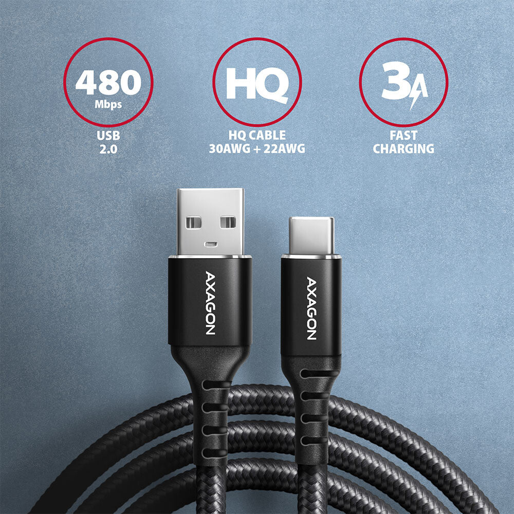 Axagon BUCM-AM10AB USB-kabel USB 2.0 1 m USB A USB C 0,48 Gbit/sek. Sort