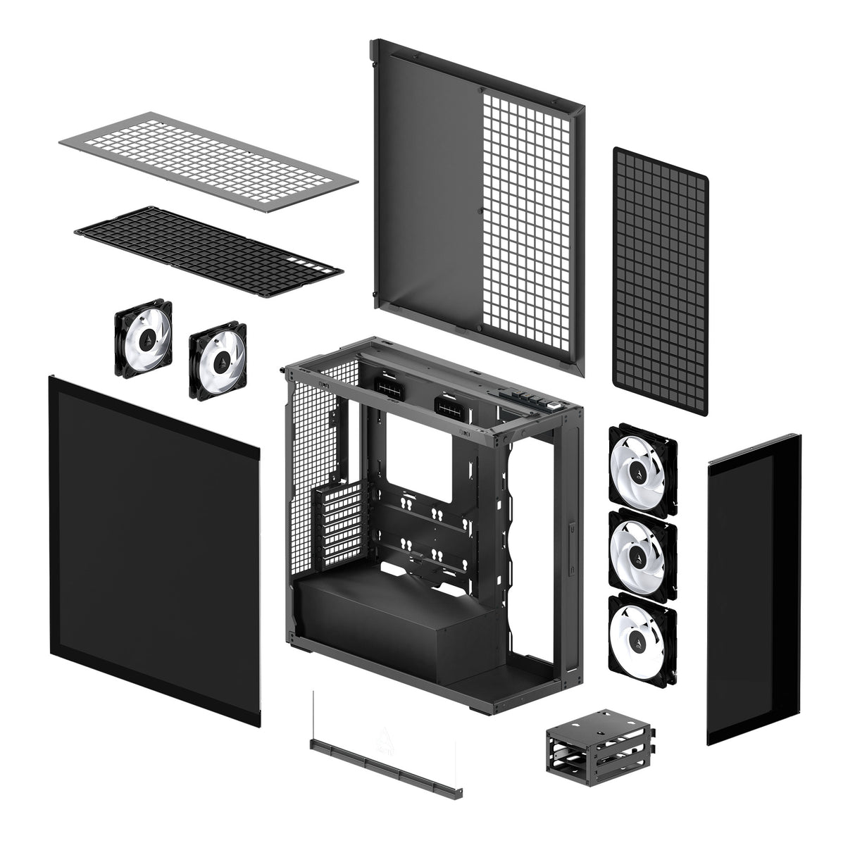 Arctic Xtender Case Mirror Black Tårn Udvidet ATX Ingen strømforsyning Glass Sort