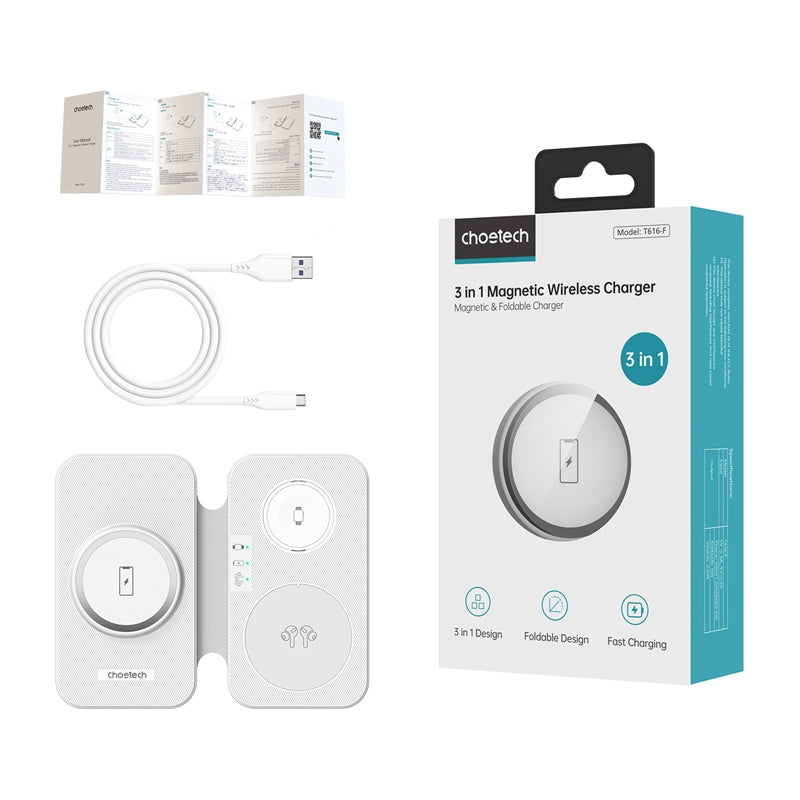 Choetech T616-F 3-i-1-induktiv oplader (hvid)