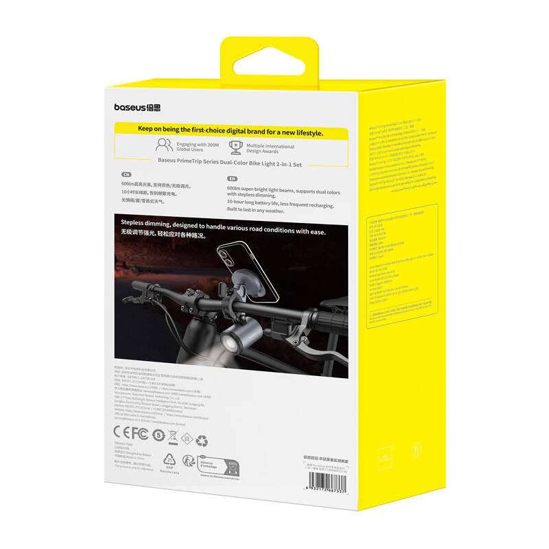 Baseus PrimeTrip 2-i-1-cykelstativ, telefonholder + lommelygte (sort)