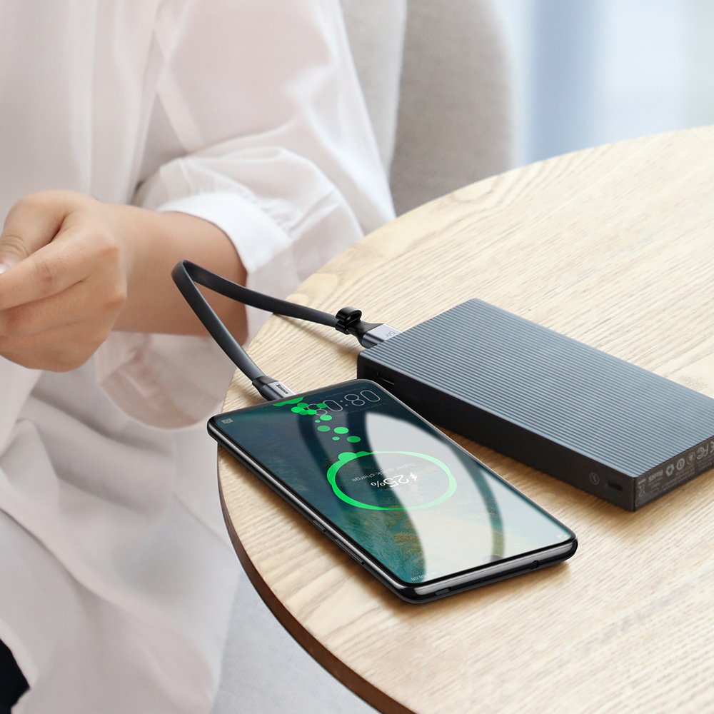 Baseus Simple flad kabel USB kabel / USB Type C SuperCharge 5A 40W Quick Charge 3.0 QC 3.0 23cm grå (CATMBJ-BG1)