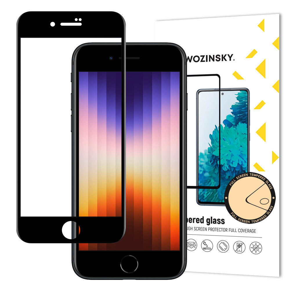 Wozinsky Super Durable Full Glue Tempered Glass Full Screen med Frame Case Vennlig iPhone SE 2022 / SE 2020 / iPhone 8 / iPhone 7 sort