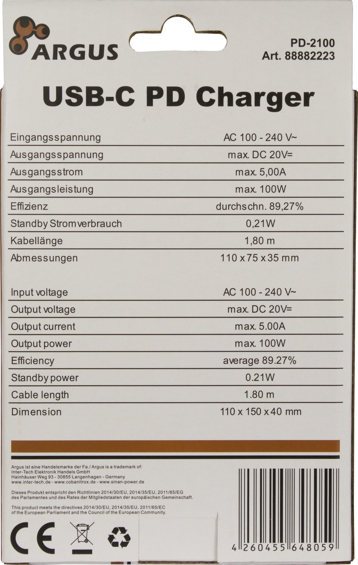 Inter-Tech PD-2100 Adapter 5 / 9 / 12 / 15 / 20V