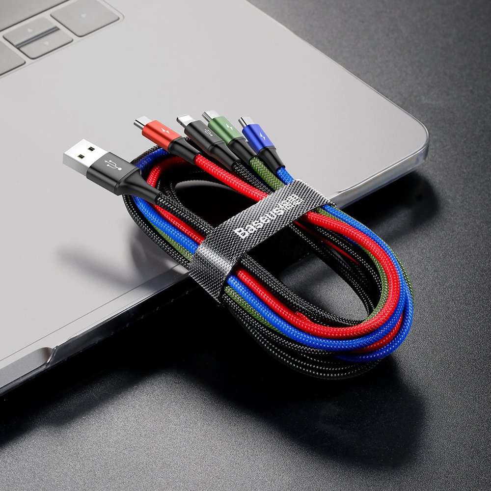 Baseus cable USB 4in1 2x Lightning / USB Type C / micro USB cable in nylon braid 3.5A 1.2m black (CA1T4-A01)