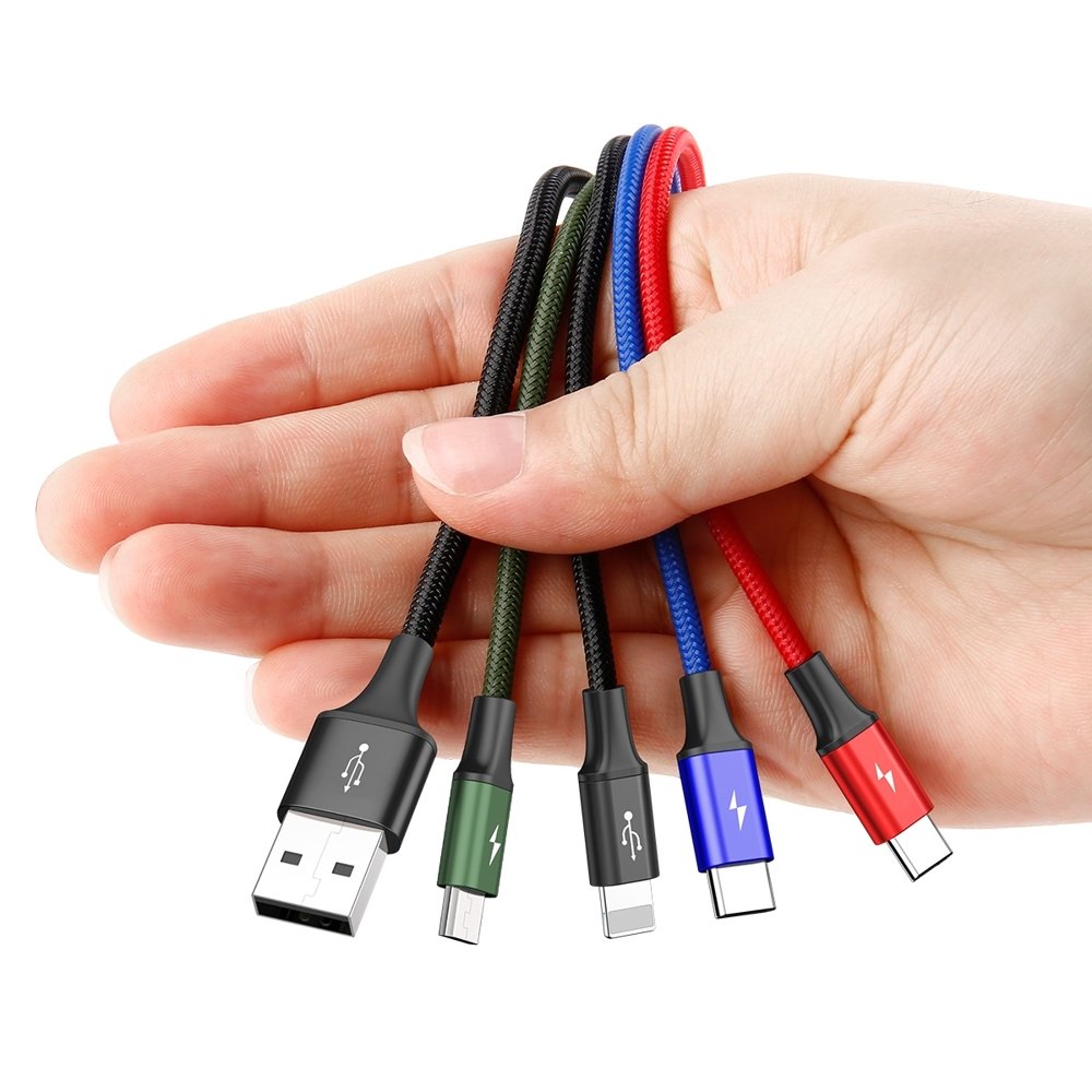 Baseus cable USB 4in1 Lightning / 2x USB Type C / micro USB cable in nylon braid 3.5A 1.2m black (CA1T4-B01)