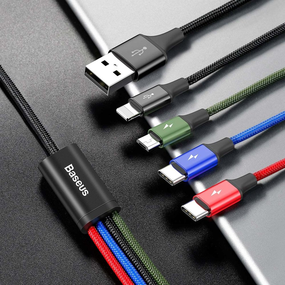 Baseus cable USB 4in1 Lightning / 2x USB Type C / micro USB cable in nylon braid 3.5A 1.2m black (CA1T4-B01)