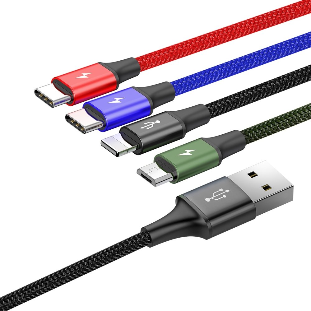 Baseus cable USB 4in1 Lightning / 2x USB Type C / micro USB cable in nylon braid 3.5A 1.2m black (CA1T4-B01)