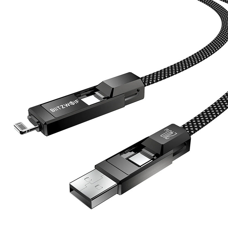Blitzwolf BW-HDC7 4-i-1 USB+C+Lightning kabel 240W 1,2m (sort)