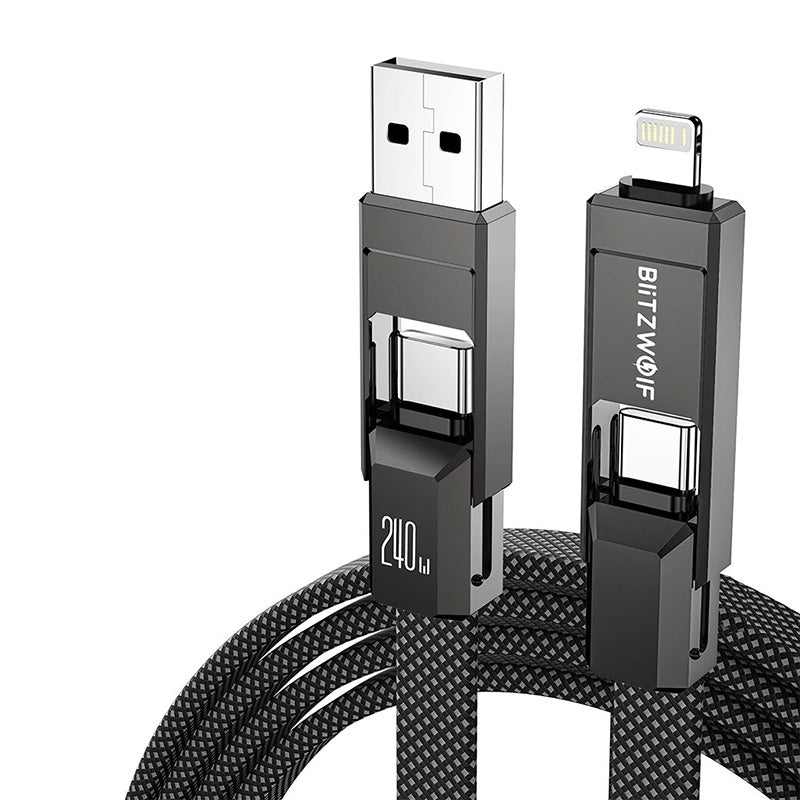 Blitzwolf BW-HDC7 4-i-1 USB+C+Lightning kabel 240W 1,2m (sort)