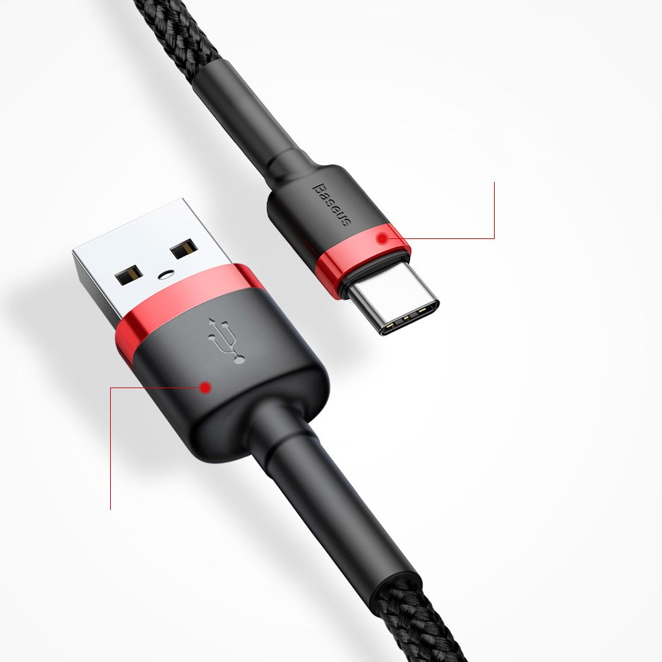 Baseus Cafule Cable holdbar nylon kabel USB / USB-C QC3.0 2A 3M rød (CATKLF-U09)