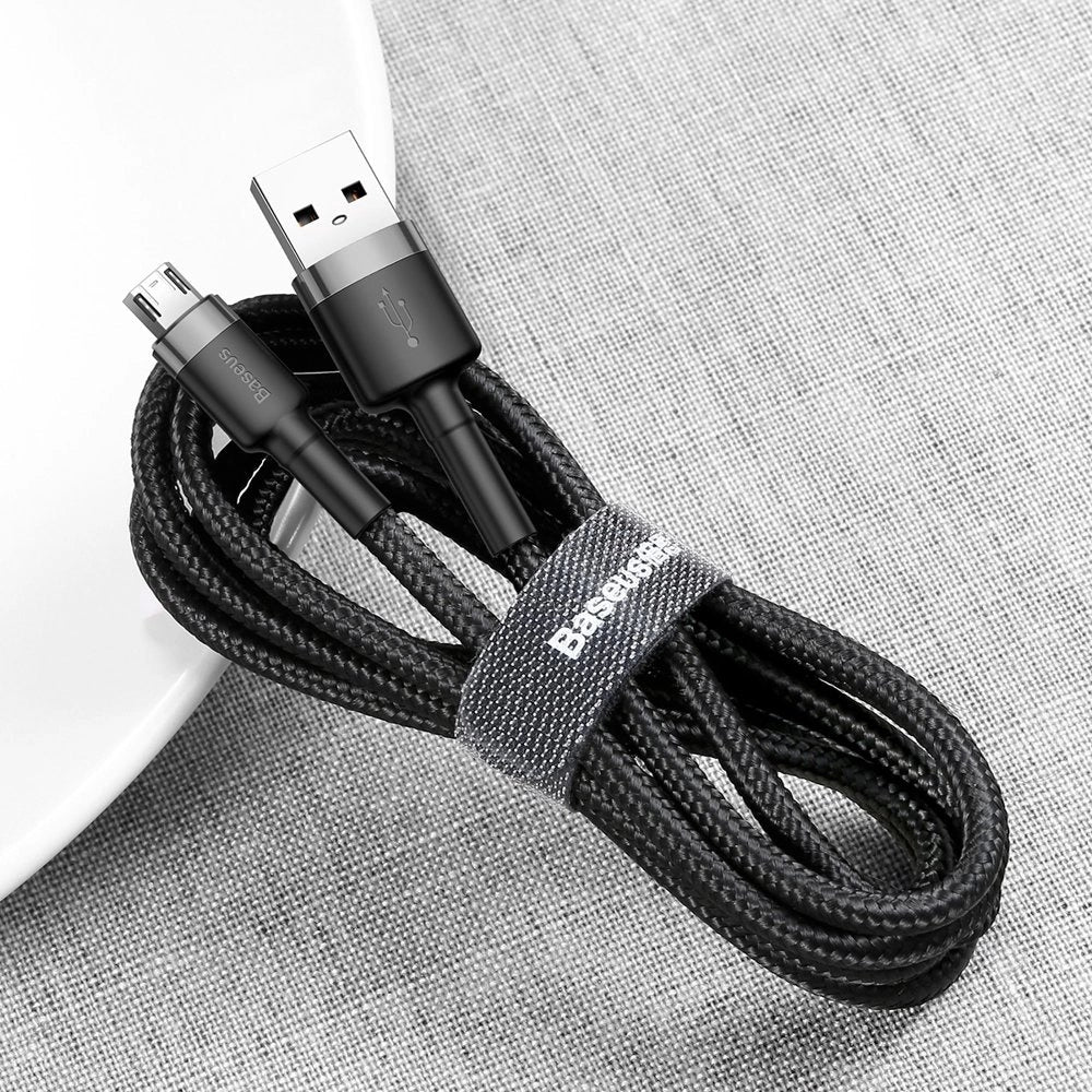 Baseus Cafule Cable holdbar nylon kabel USB / micro USB 2A 3M sort-grå (CAMKLF-HG1)