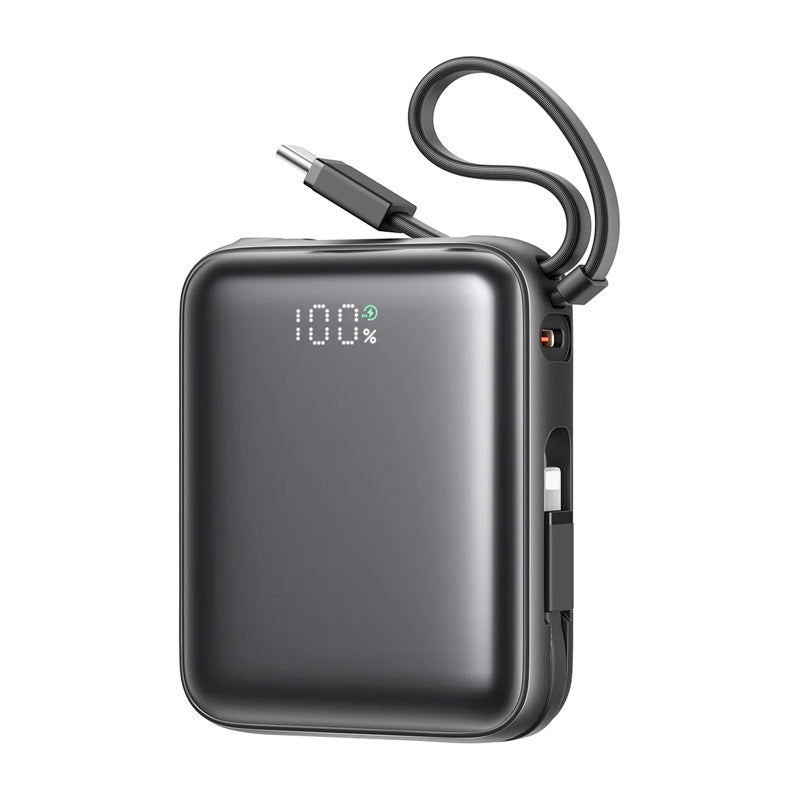 Joyroom Mini PowerBank JR-PBF27 22.5W med dobbelt kabel 10000mAh (sort)
