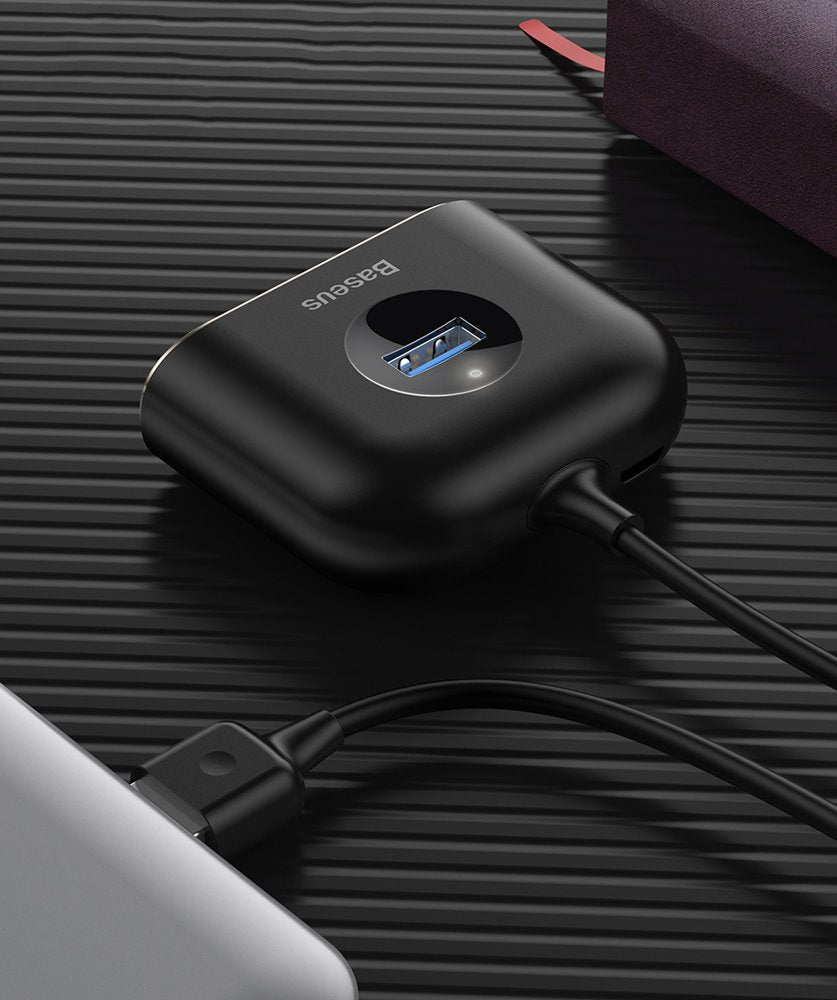 HUB Baseus Square USB-A to 1x USB-A 3.2 Gen 1 / 3x USB 2.0 with 1m cable - black