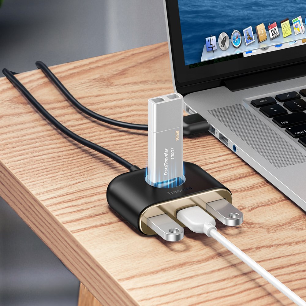 HUB Baseus Square USB-A to 1x USB-A 3.2 Gen 1 / 3x USB 2.0 with 1m cable - black