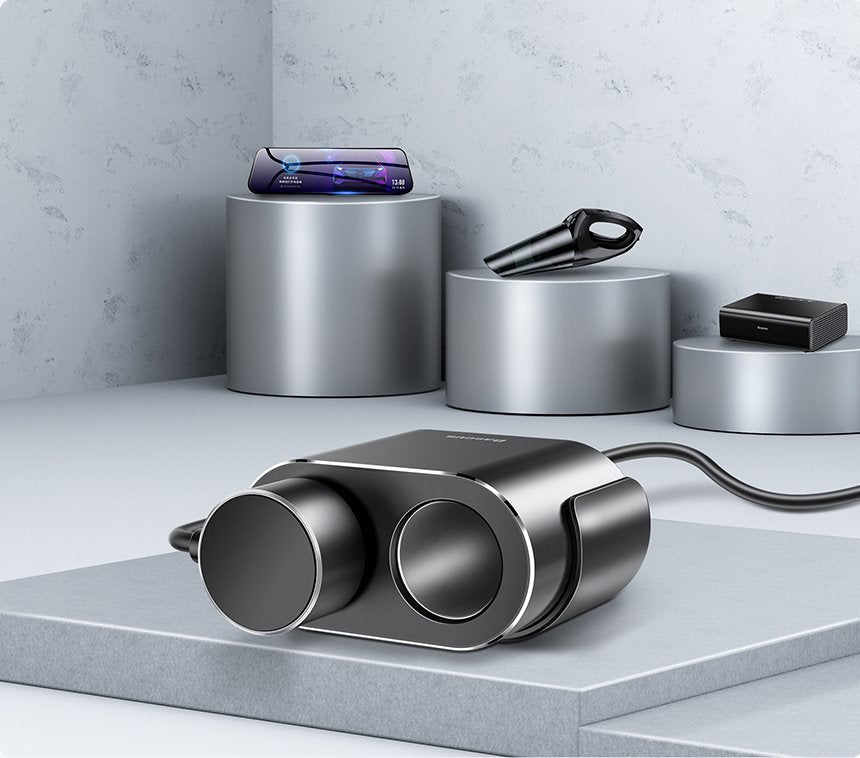 Baseus CRDYQ-01 splitter 2x cigarettelægger stikkontakt 80W 2x USB-A 3.1A - sort