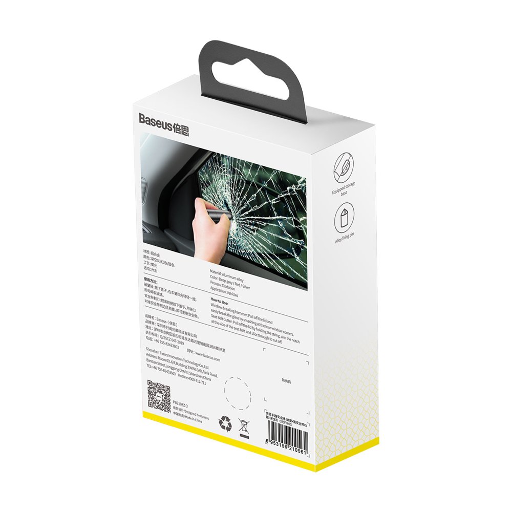 Baseus Sharp Tool Safety Hammer (Vindu-bryde+Sikkerhedsseler skæring) mørkgrå (CRSFH-0G)