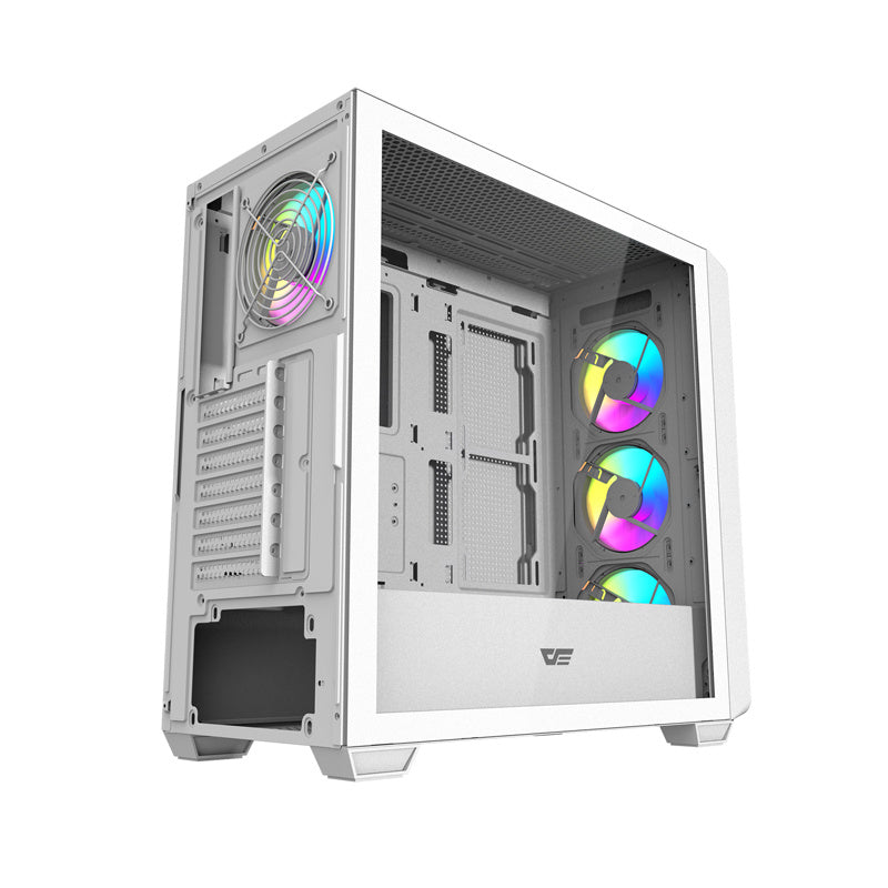 Darkflash DS900WD ATX computerkasse (hvid) + 4 ventilatorer