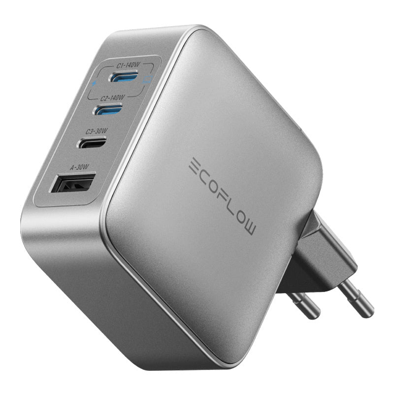 EcoFlow RAPID Pro 140W elnetoplader, 3xUSB-C, 1xUSB-A, GaN