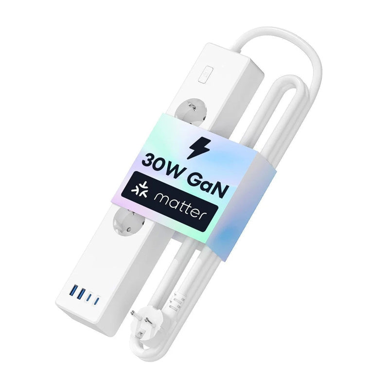 Meross MSP844 ((EU) smart hurtigopladning, 4 stikkontakter + 2x USB-A + 2x USB-C (Matter)