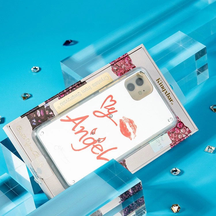 Kingxbar Angel spejlhus dekoreret med originale Swarovski krystaller iPhone 11 Pro Max gennemsigtig